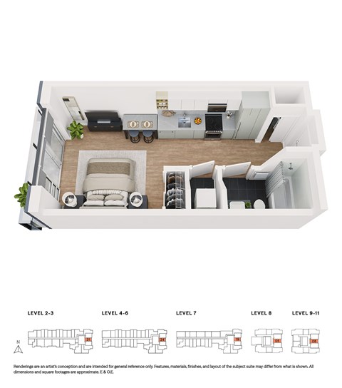Floor plan for studio, 1 bath, 326 sqft